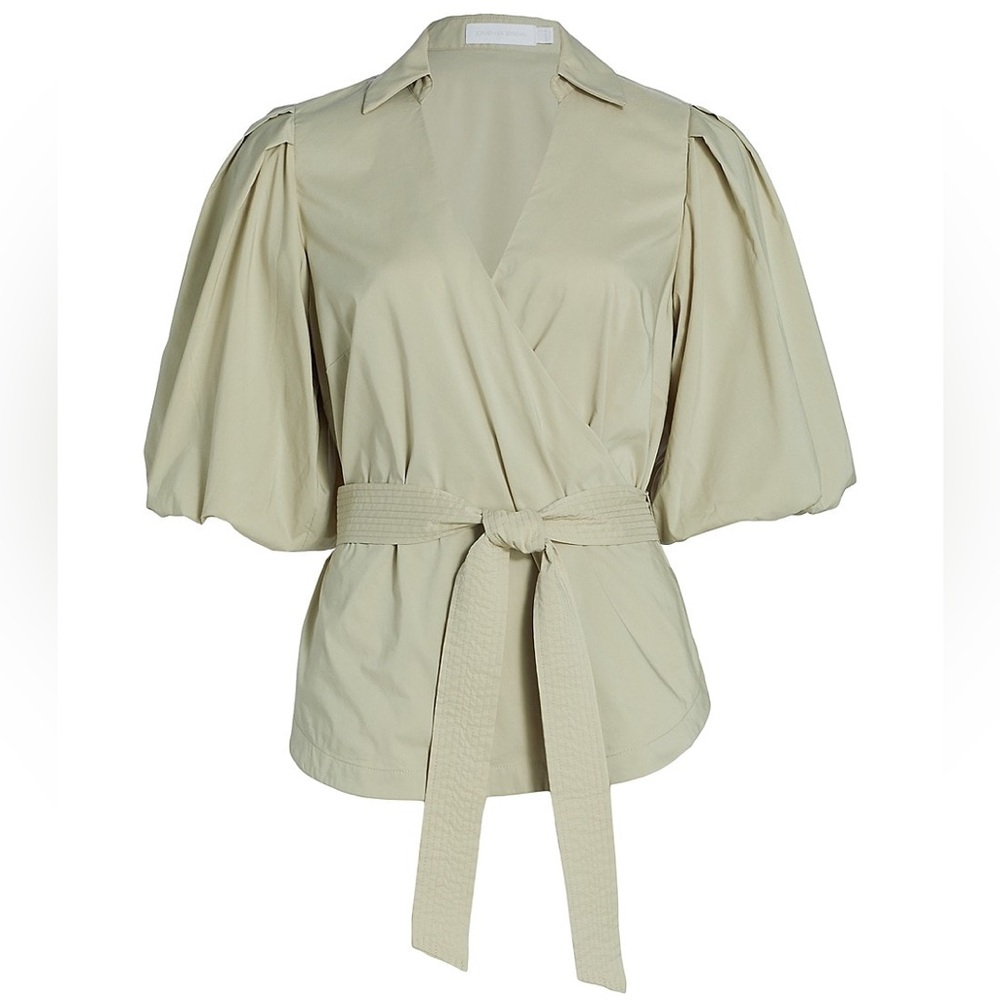 Jonathan Simkhai Waverly Cotton Poplin Wrap Blouse Size Small
